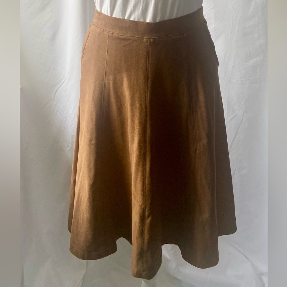 Dress Barn Faux Suede Brown Pull on Waist A-line Women's Skirt Size L